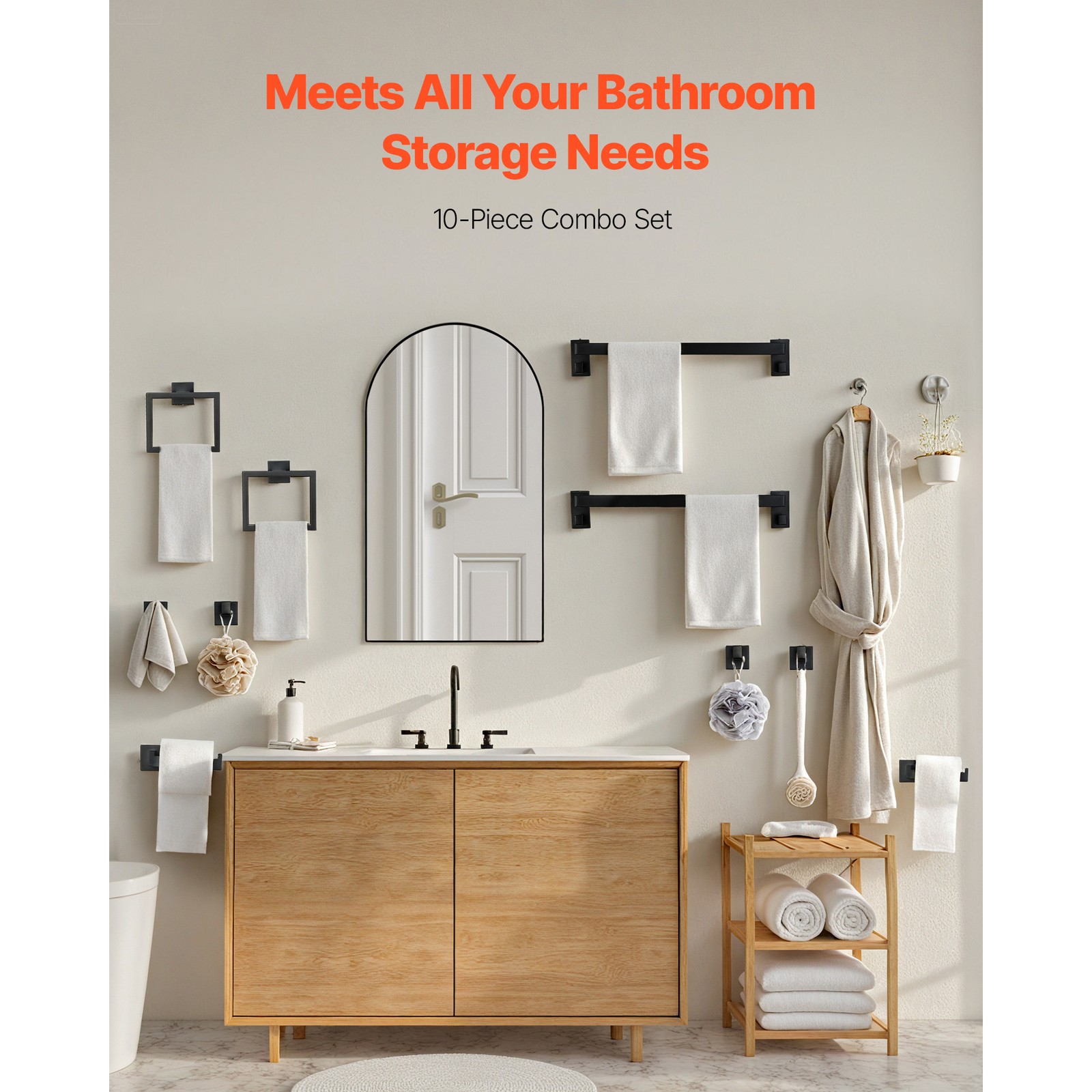 Uimoso 10-Piece Matte Black Bathroom Hardware Set with 24-Inch Towel Bar