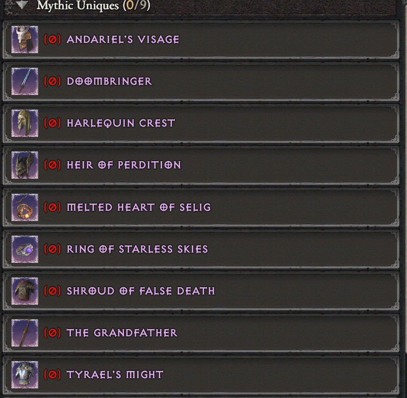 Diablo 4 D4 Season 12 ALL MYTHIC UNIQUE RUNEPACK 6/6/6 Season of Slaughter