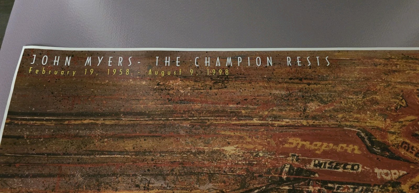Vintage 1998 John Myers The Champion Rests NHRA Pro Stock Motorcycle Poster