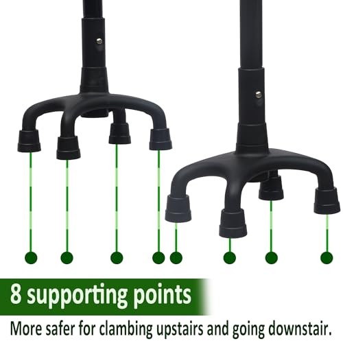Height & Width Adjustable Stair Assist Cane -12-Level Adjustable Black