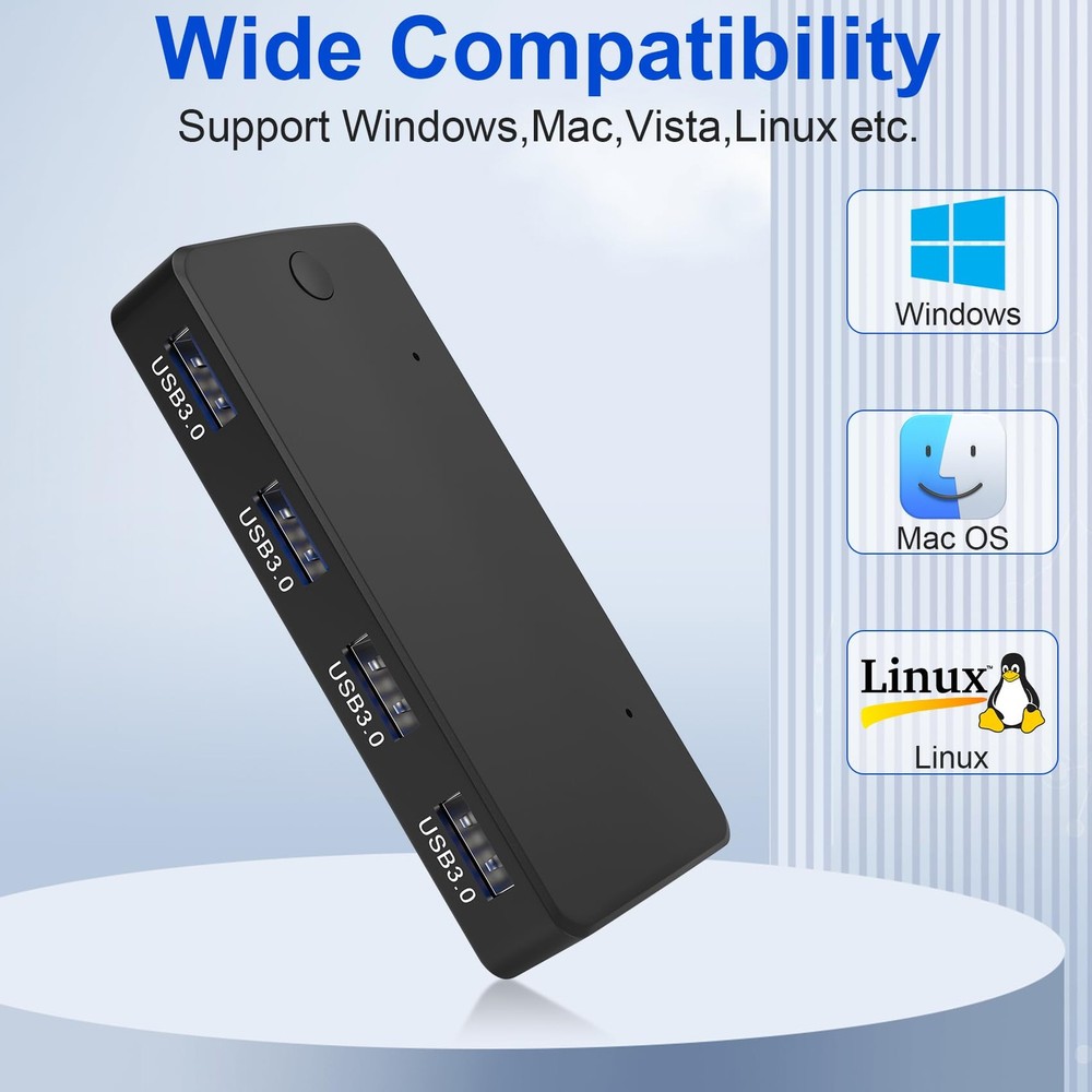 USB 3.0 Switch Selector 2 PCs Share 4 USB Ports Peripherals Hub Adapter & Cables