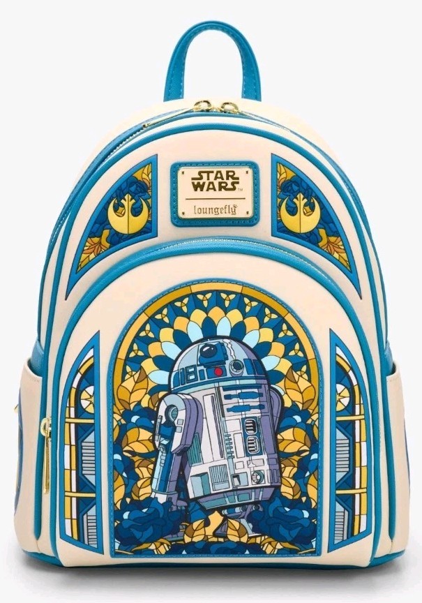 NEW! Loungefly Star Wars R2-D2 Stained Glass Portrait Mini Backpack & WALLET Set