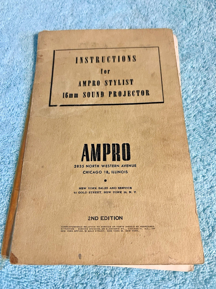 Instructions for a 16 mm Ampro Stylist projector
