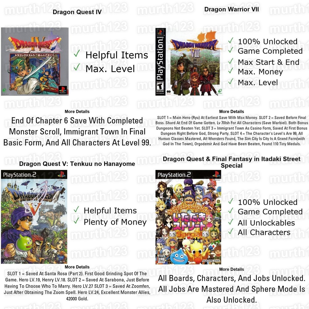 Dragon Quest MAX Start END 100% ITEMS STATS MAX PS2 | MEMORY CARD SAVES |