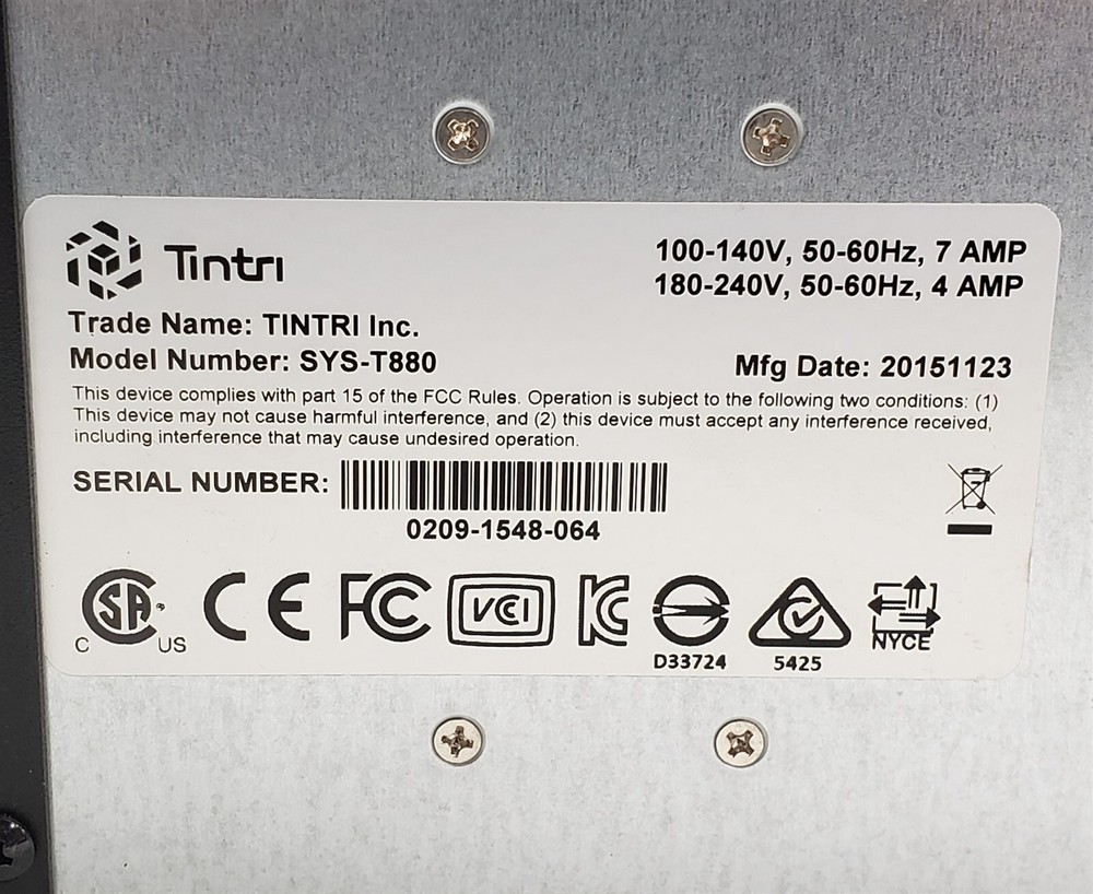 Tintri VMstore SYS-T880 Smart Storage Array w/2* Controller 4*CPU 16GB *No HDD