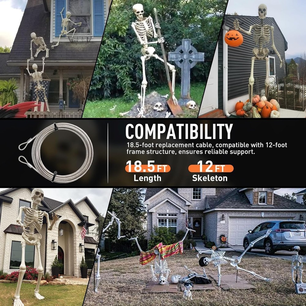 12 ft Skeleton Replacement Guy Wire Part, Tether Cable Guy Wire for 12 Foot S...