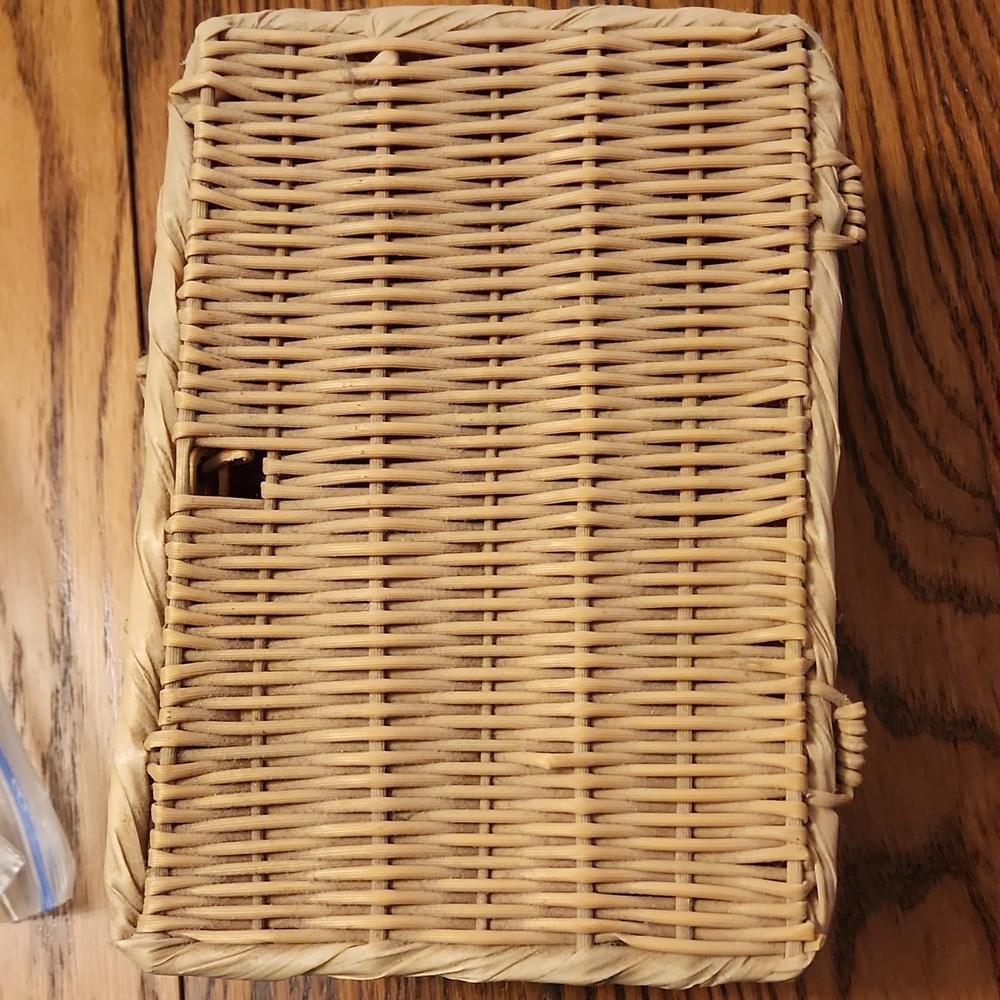 Beige Rectangular Wicker Basket with Lid