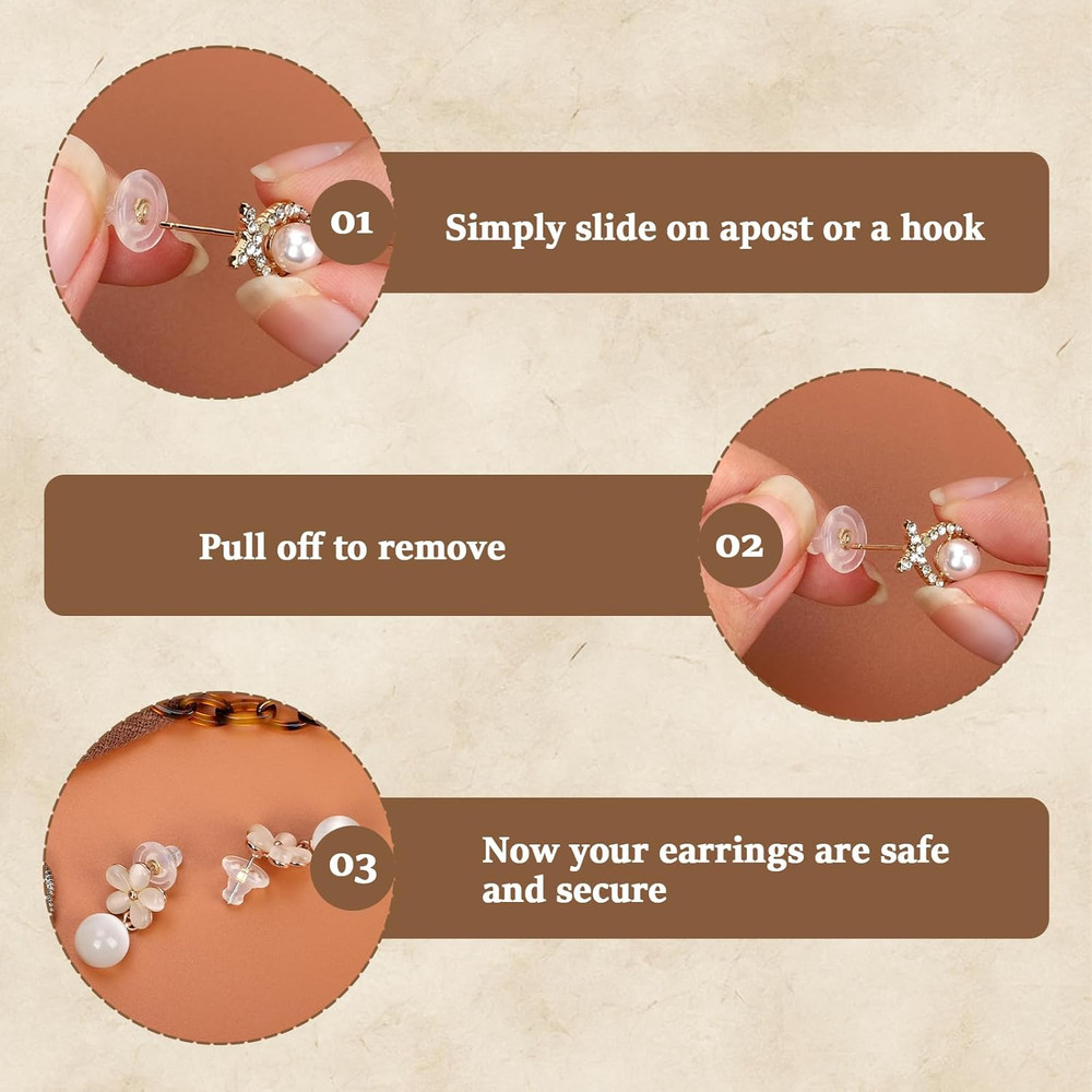 Earring Backs Replacement for Studs 6 Styles Silicone Clear Hypoallergenic Rubbe