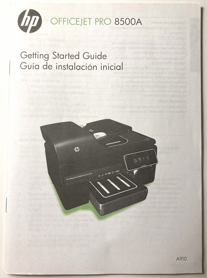 HP Officejet Pro 8500A Printer Getting Started Guide Install User Manual Book