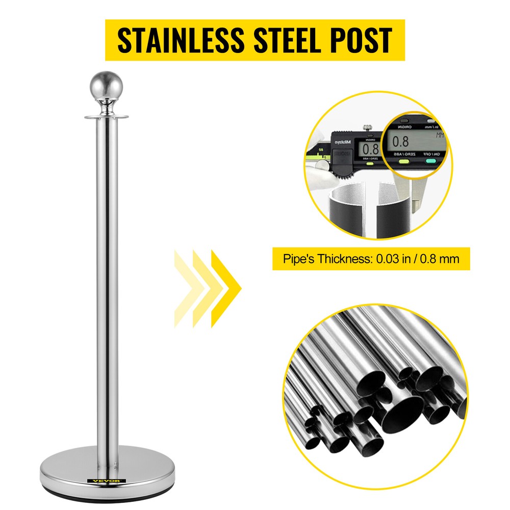 6PCS Silver Stanchion Posts Queue Crowd Control Barrier with 3 Velvet Ropes