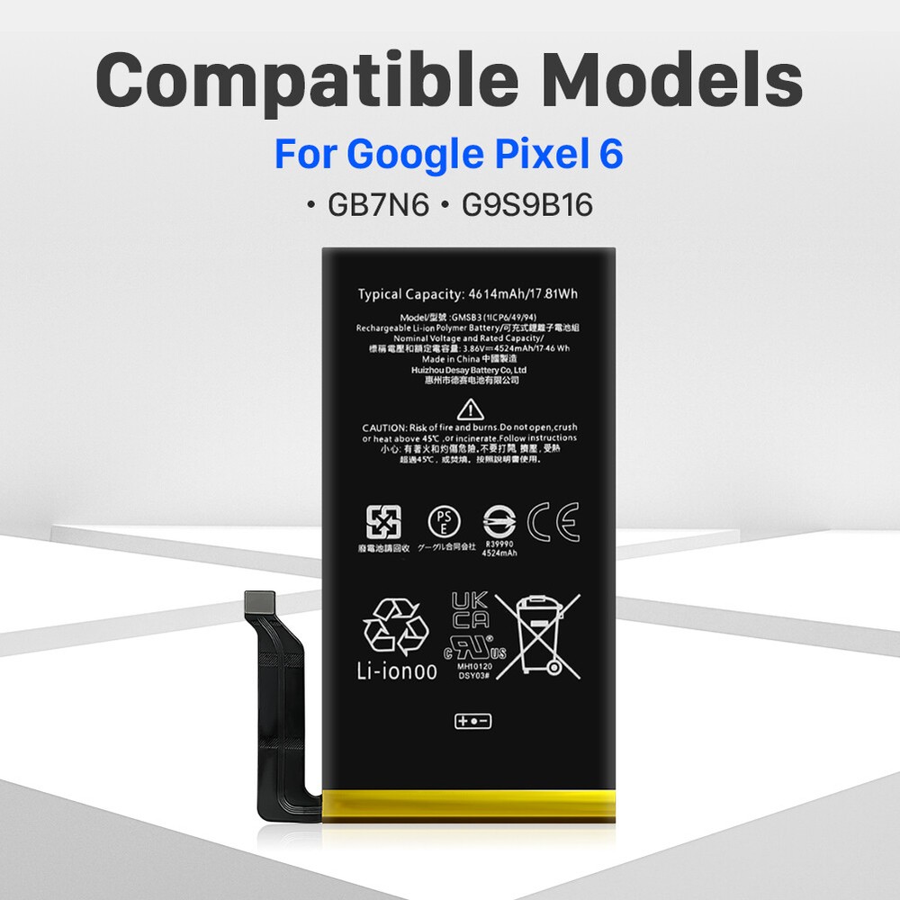 For Google Pixel 6 GMSB3 4614mAh Replacement Li-ion Battery + Tools