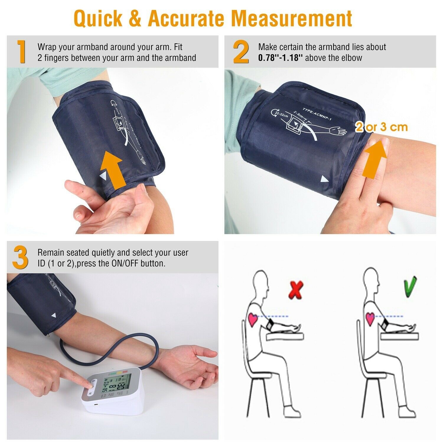 Automatic Digital Upper Arm Blood Pressure Monitor Accurate BP Cuff Pulse Meter