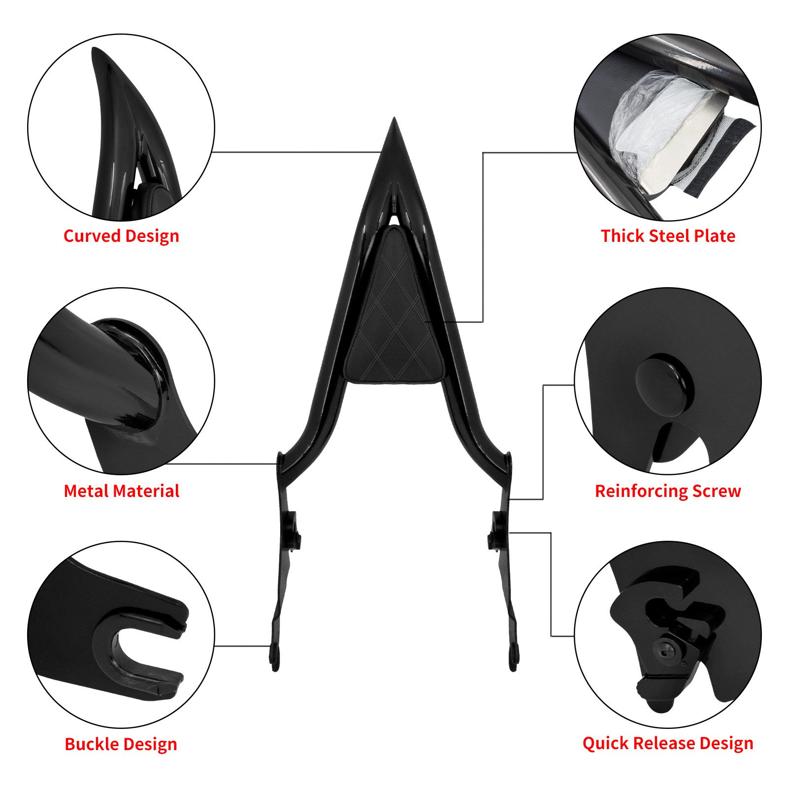 16" Passenger Diamond Backrest Sissy Bar For Harley 09-2025 Touring Street Glide