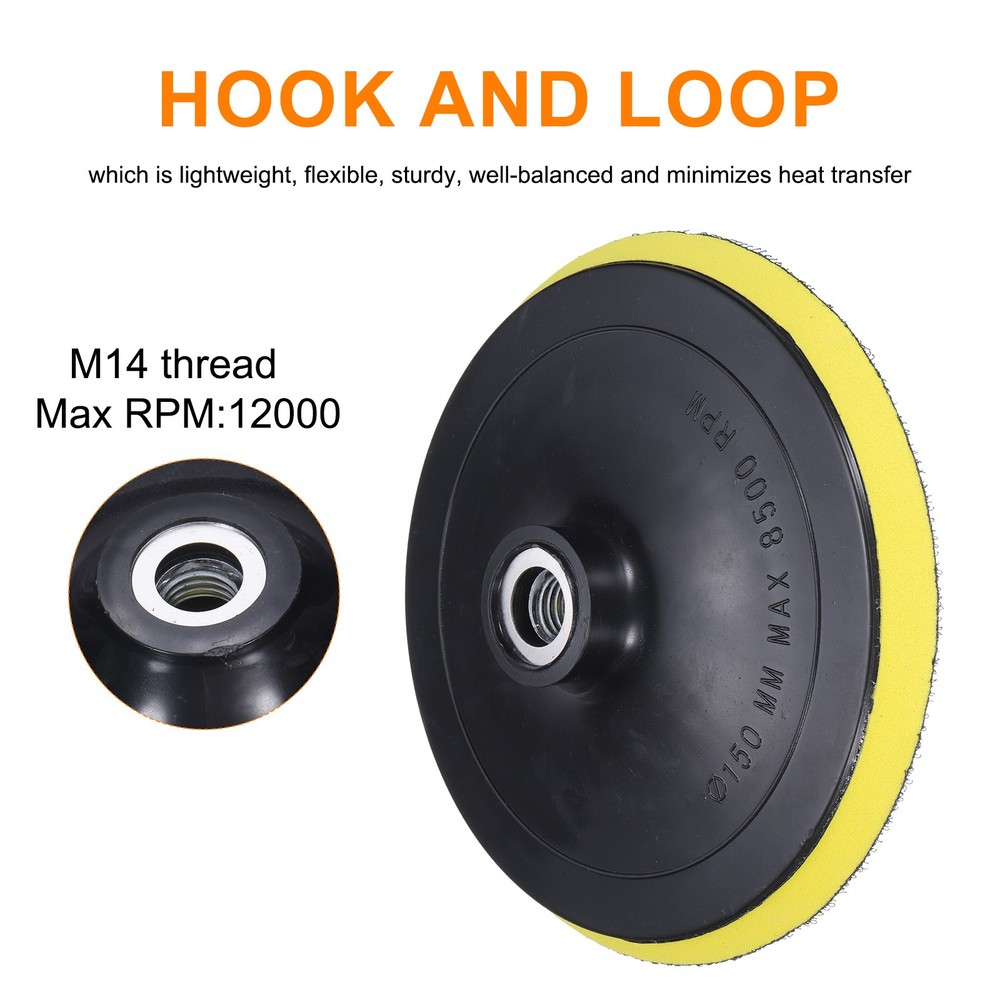 6" Hook and Loop Backing Sanding Pads with M14 Thread, Y and B 2Pcs