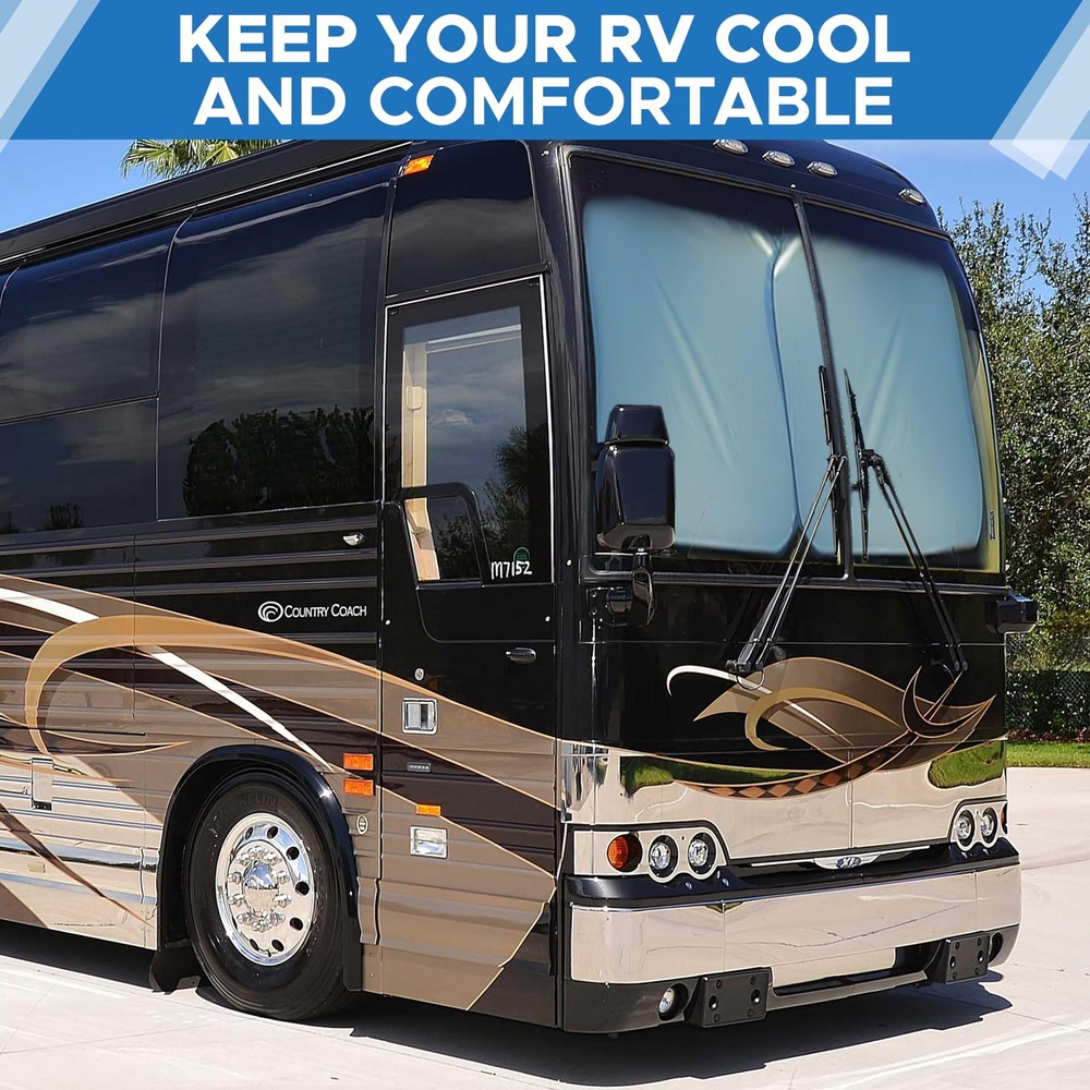 2-Piece RV Windshield Sunshade | Reflective 240T Polyester Front Windshield S...