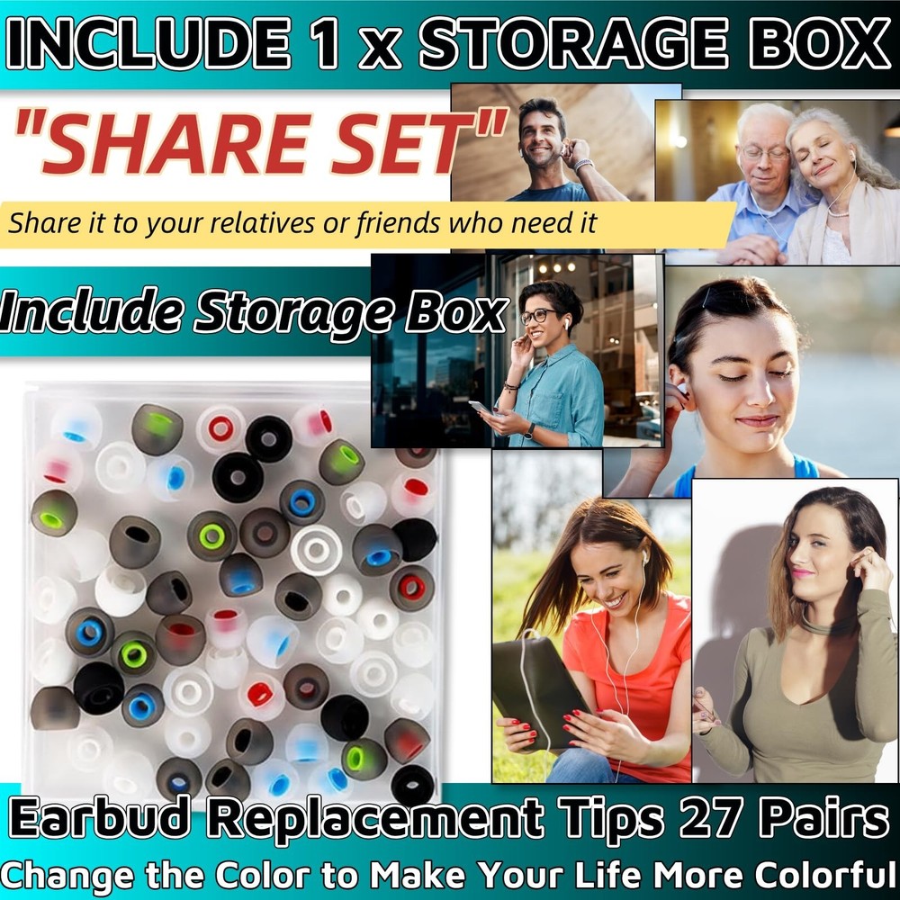 54Pcs Earbud Replacement Tips，Ear Bud Rubber Tips Silicone Earbud Tips Ea