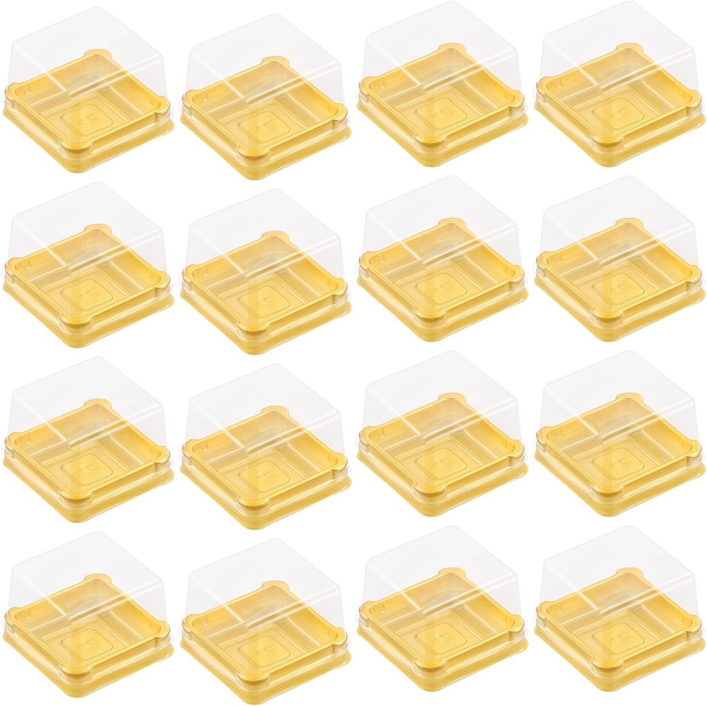 Plastic Mini Cake Box, Square Moon cake Dome Cake Boxes, Golden