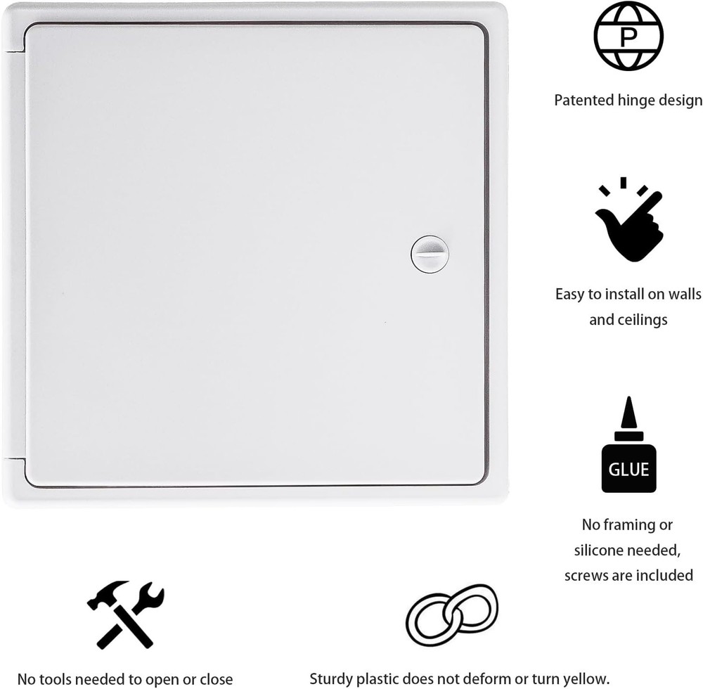 Access Panel 8x8 with Door Max Service Opening 6.5x6.5 Plastic White Medium 8...