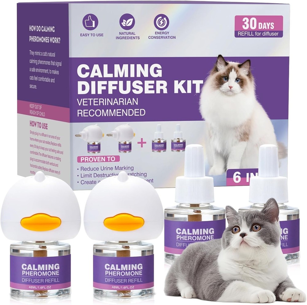 Cat Calming Diffuser for Anxiety Pheromone Diffuser to Calm Cats – Includes 4 Re