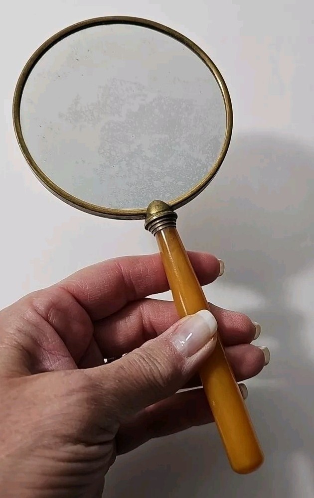 Vintage Vanity Hand Makeup Mirror With Butterscotch Handle