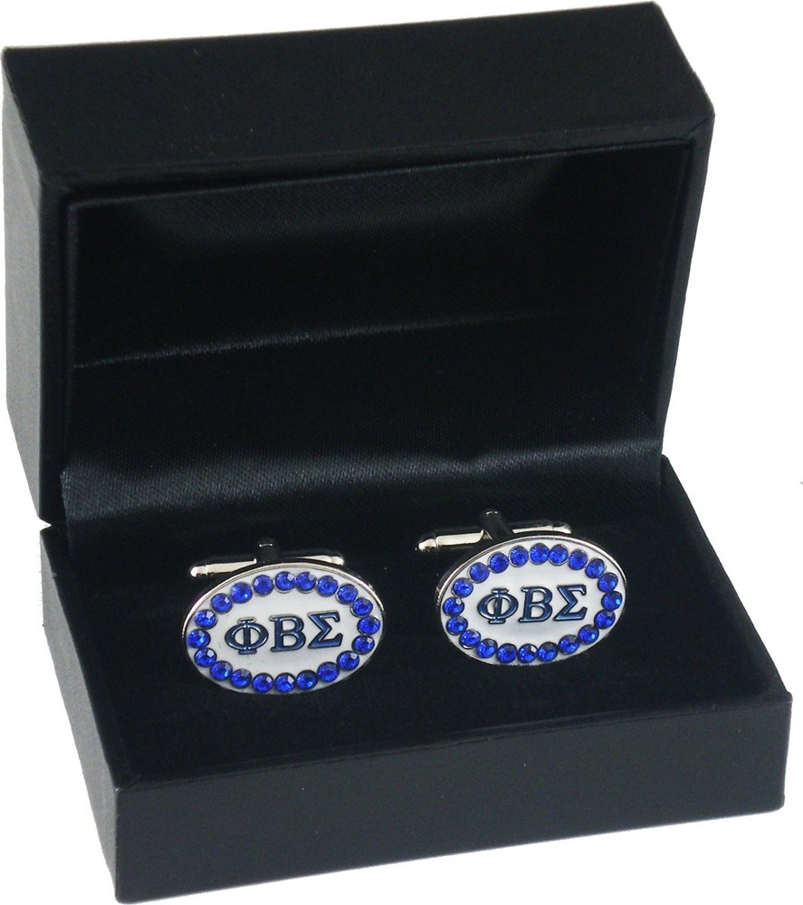 Phi Beta Sigma Oval Crystal Cuff Links [Silver - 7/8"W]