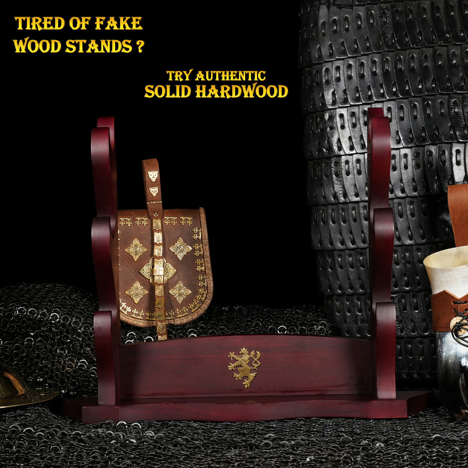 3 Tier Wooden Sword Stand Samurai Katana Rack Bracket Holder Table Mount Display