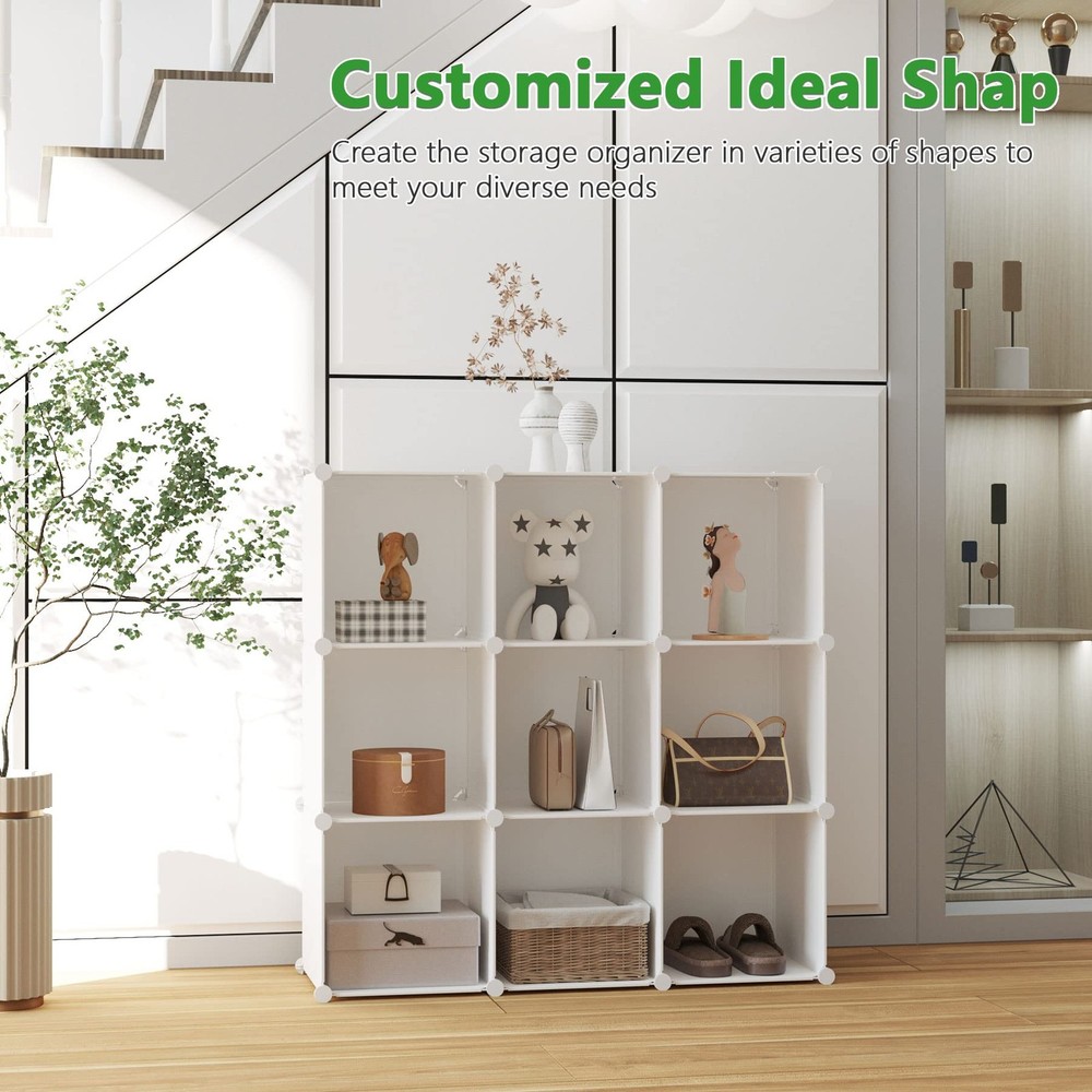 Cube Storage, 9-Cube Bookshelf, Plastic Closet Cabinet Organizer, DIY Stackab...