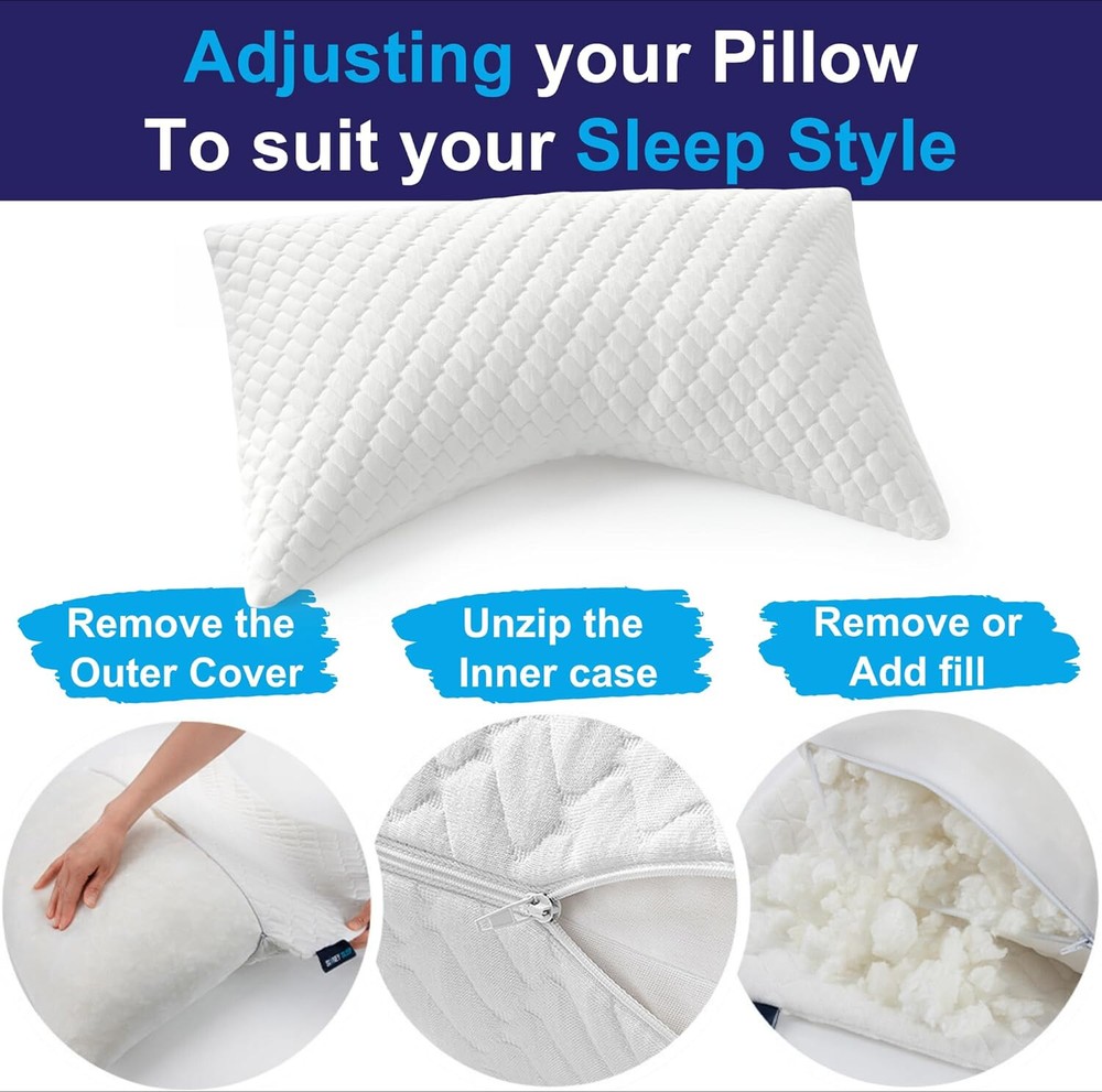 Pillow -Adjustable Memory Foam Padding -Includes additional foam padding (white)