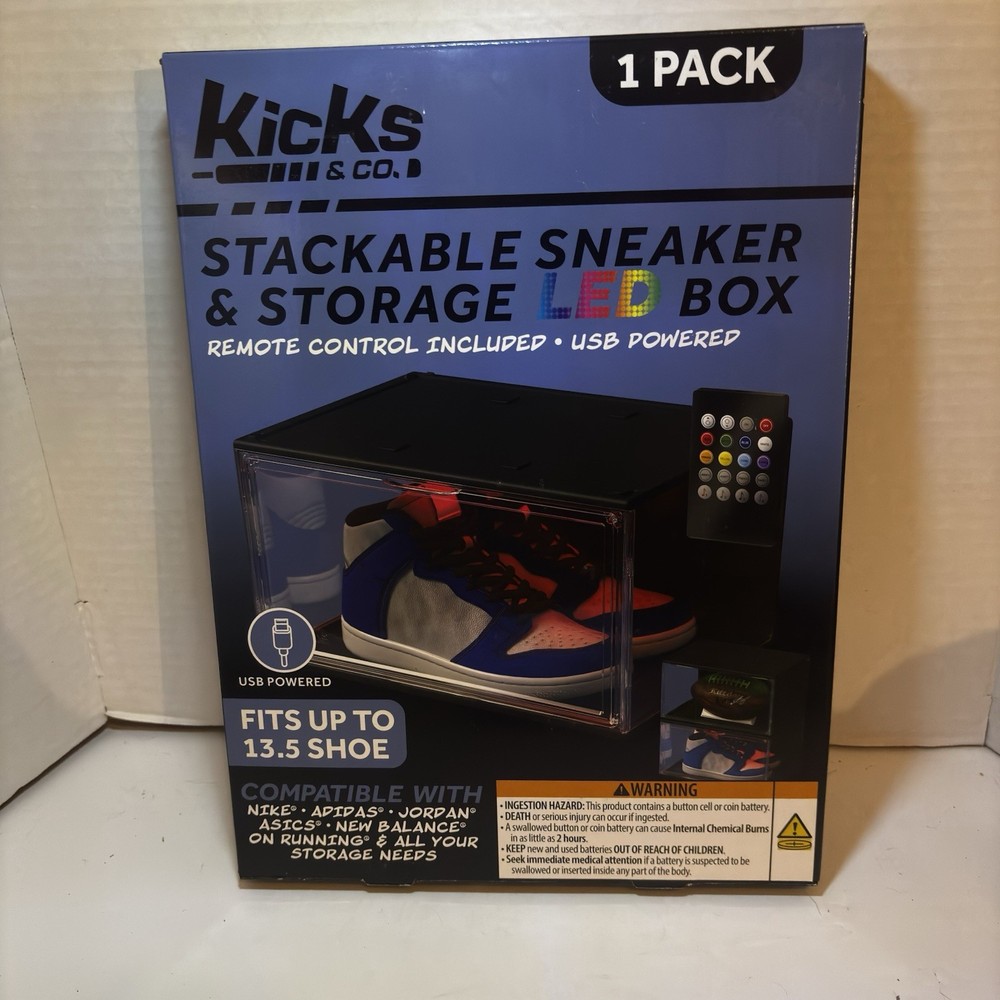 Kicks & Co. Stackable Sneaker RGB Led Display Case Magnetic Shoe Box US 13.5 USB