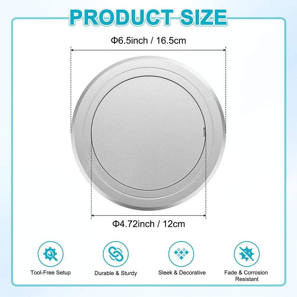 1-Pack Access Panel for Drywall, 5x5 Inch Round Plastic Removable [Silver Tone]