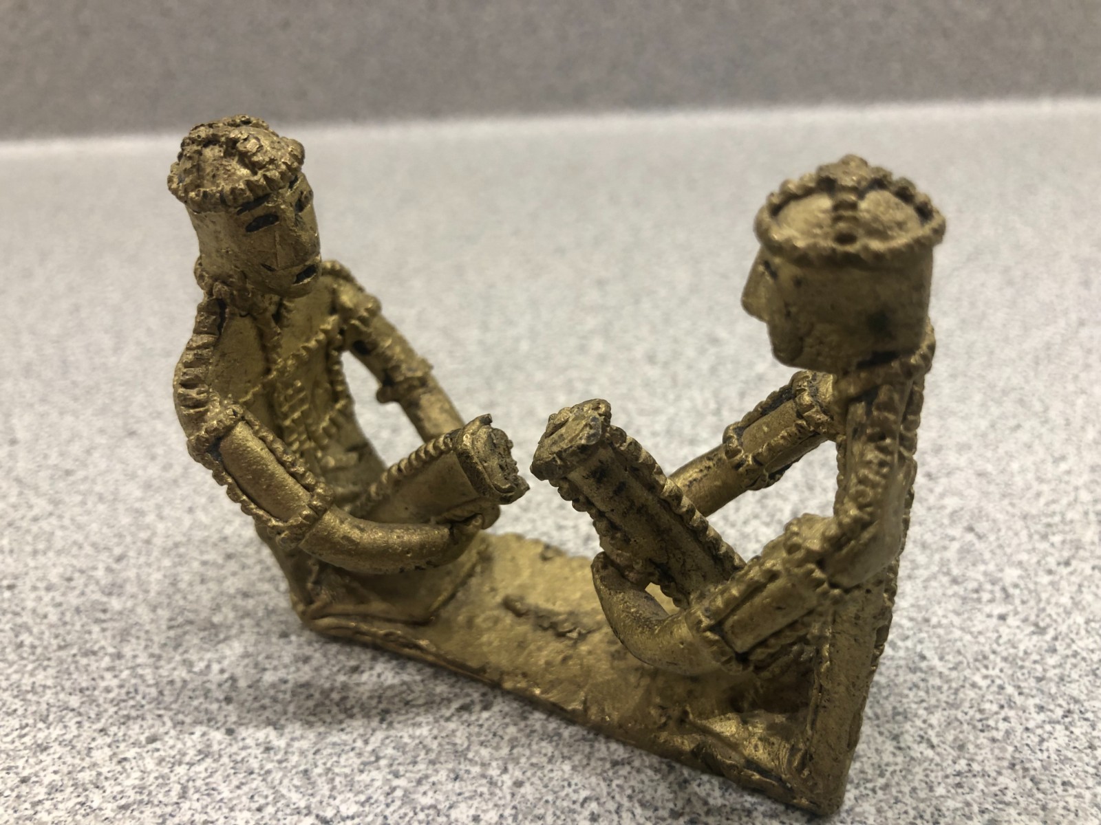 Vintage West African Tribal Folk Art Bronze Sculpture - Two Musicians Sitting