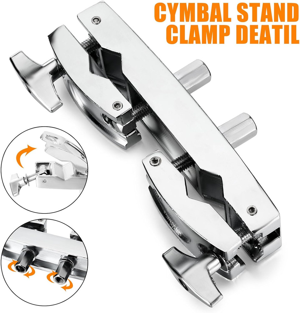 Cymbal Stand Multi-Clamp, Silver Drum Clamp Mount Adjustable Percussion Drum Kit