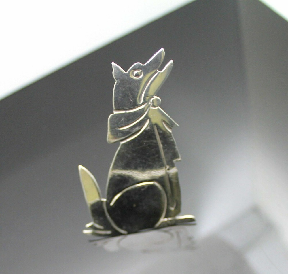 SUPERB VINTAGE 3D SOLID WOLF STERLING SILVER BROOCH
