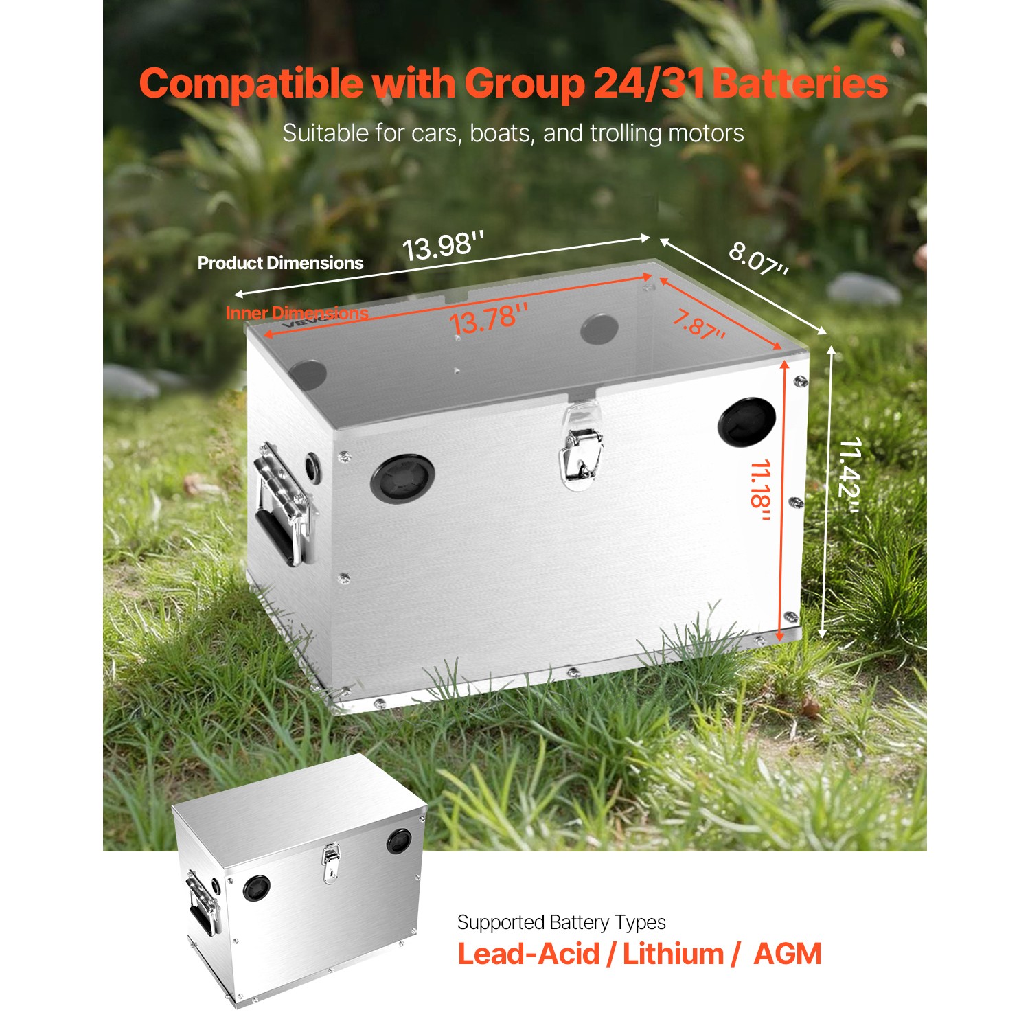 Battery Box Group 24/31 Stainless Steel Shell for Cars & Trolling Motors