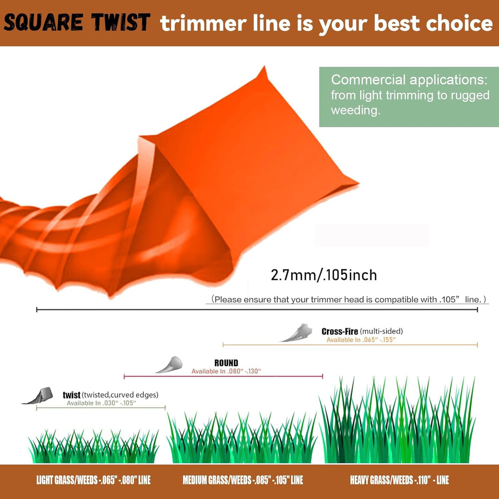 Weed Eater String, Commercial Square Twist .105" Diameter X 302' String Trimmer