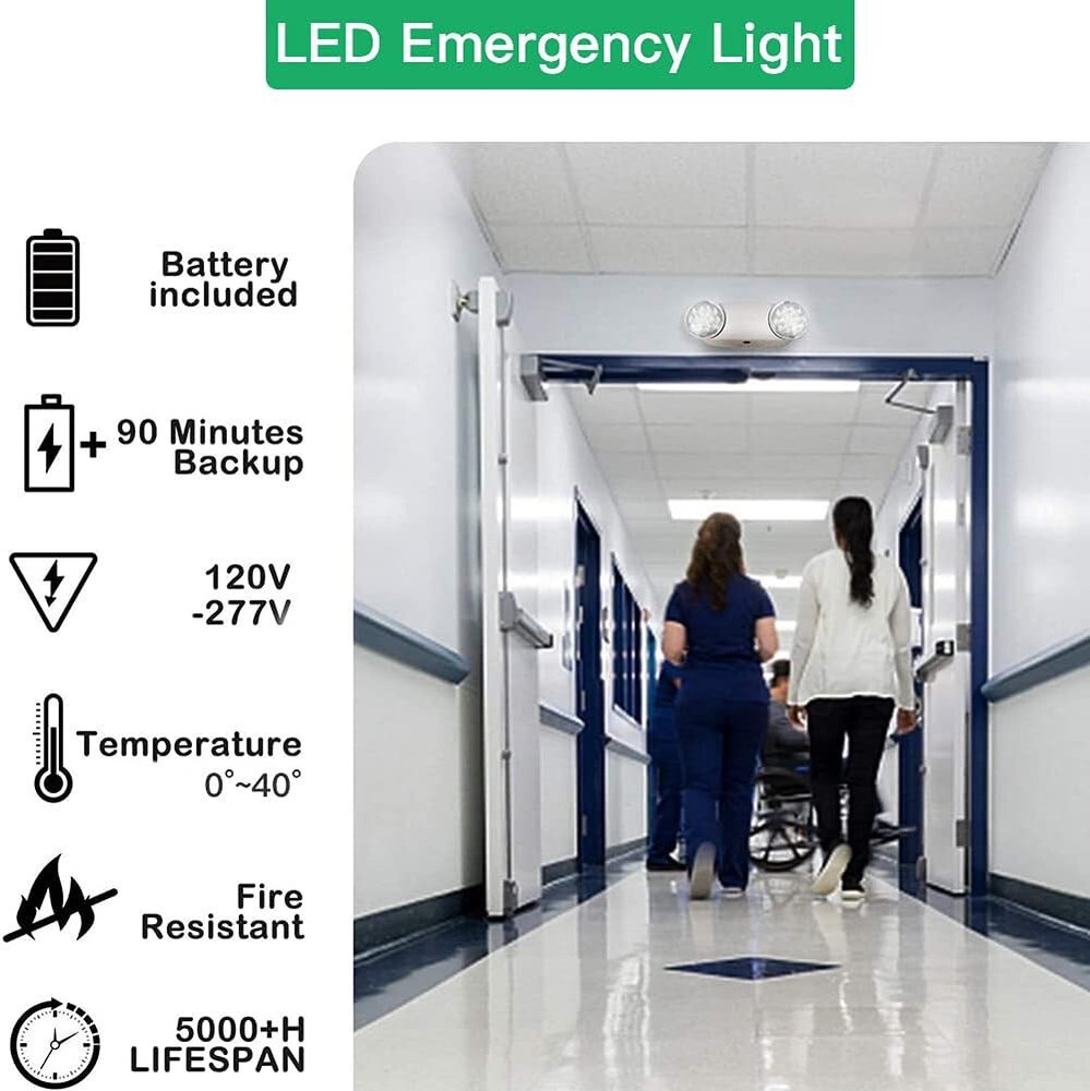 12 pack LED Emergency Light White, Exit Sign Light Adjustable Dual Head Battery