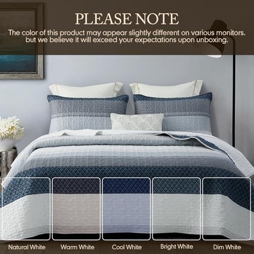 Quilt Set Queen Size 3Pcs,Soft Microfiber Queen(90" x 96") Blue Patchwork