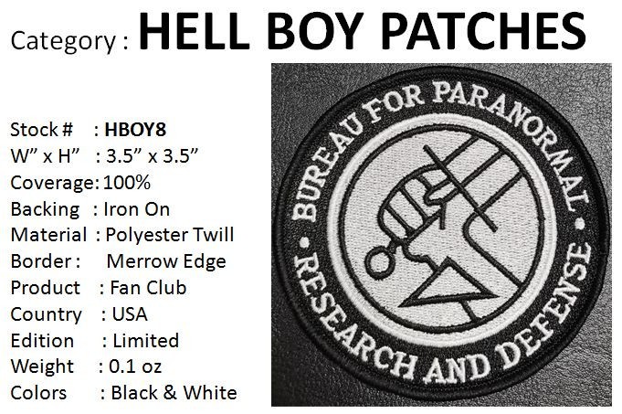 HELLBOY BLACK AND WHITE BPRD AGENT 3.5" PATCH - HBOY8