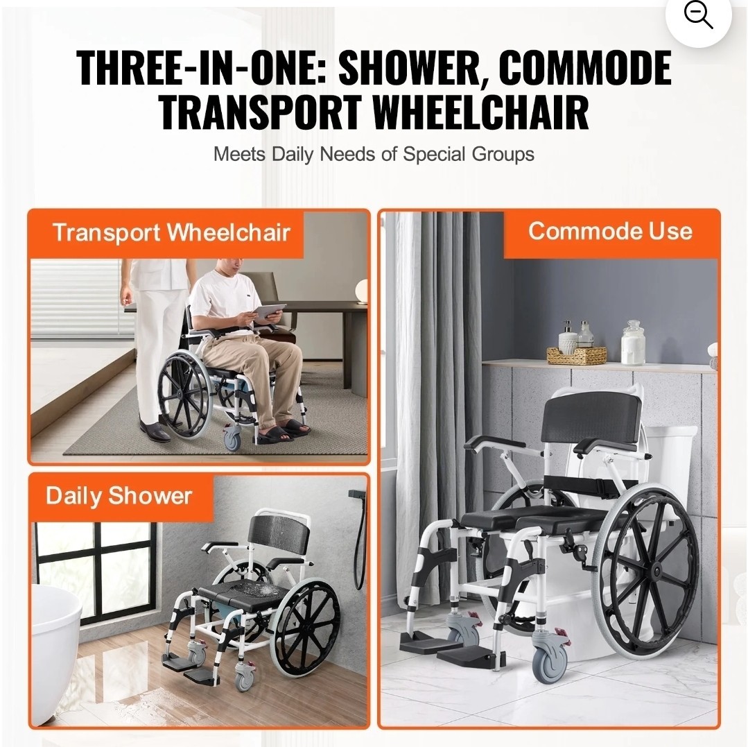 Shower Wheelchair, 17.5in Width Aluminum Alloy Bathroom Wheelchair for Ins