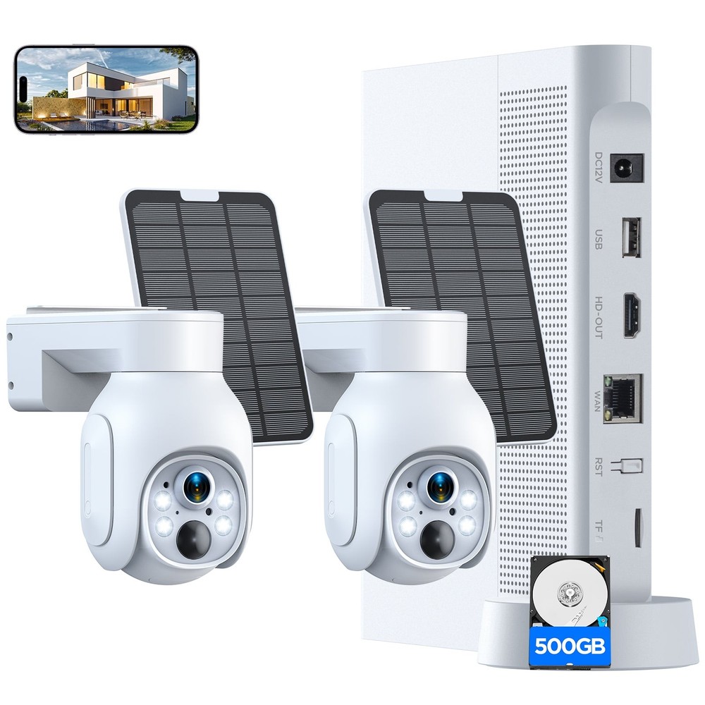 Wireless Solar Powered Security Camera System Outdoor 4MP PTZ HDMI Output NVR