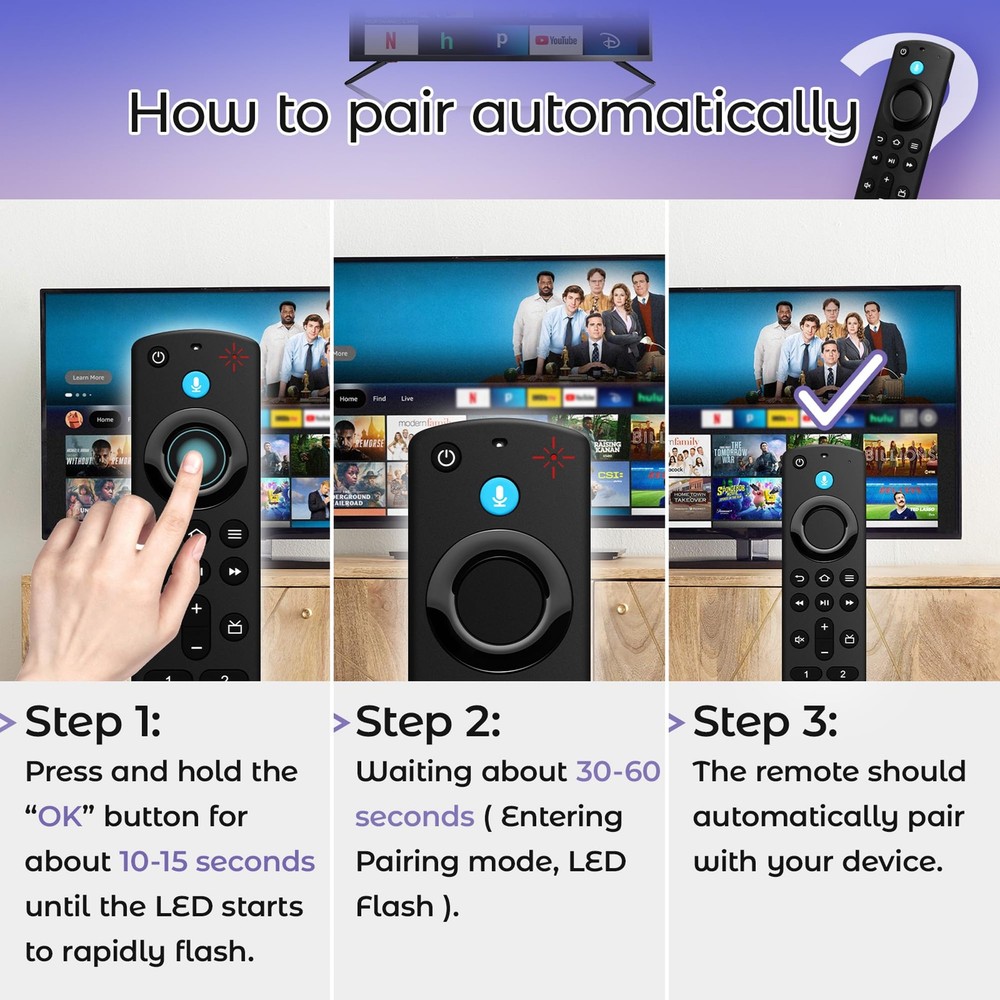 Replacement Remote Control Compatible with Fire 3rd Gen Pro, Black