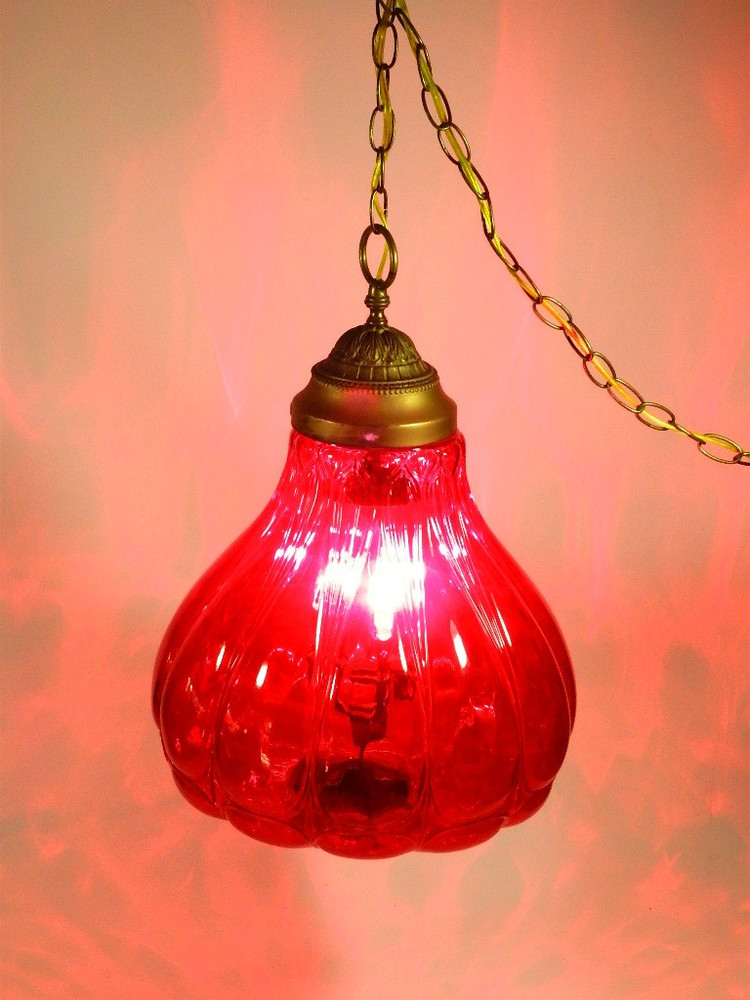 Vintage Ruby Red Glass Swag Hanging Light
