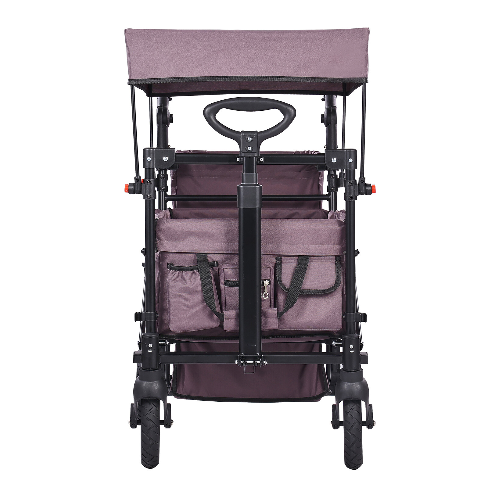 VEVOR Wagon Stroller Push Pull Quad Collapsible for 2 Kids w/ Canopy Dark Purple