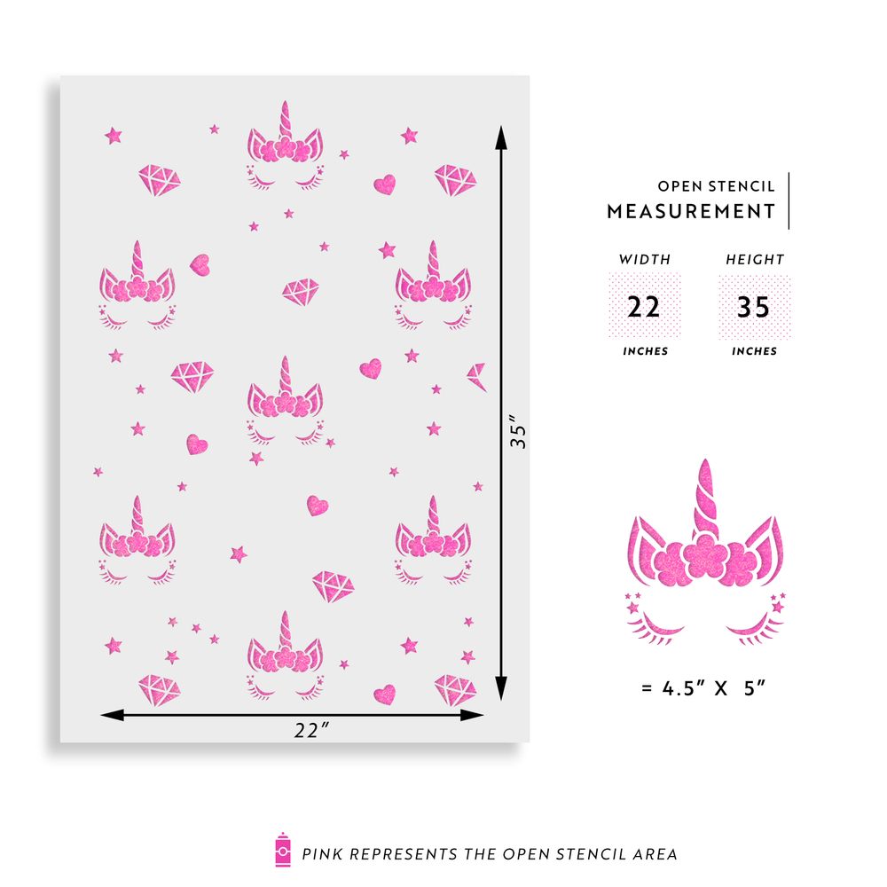 Unicorn Face Pattern Wall Stencil - Durable & Reusable Mylar Stencils
