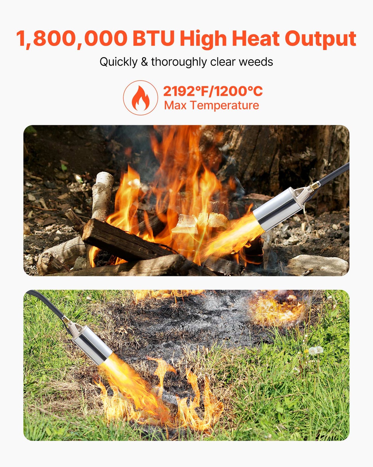 VEVOR Propane Weed Torch Burner Ice Snow Melter 1800000 BTU 10 ft Hose Portable