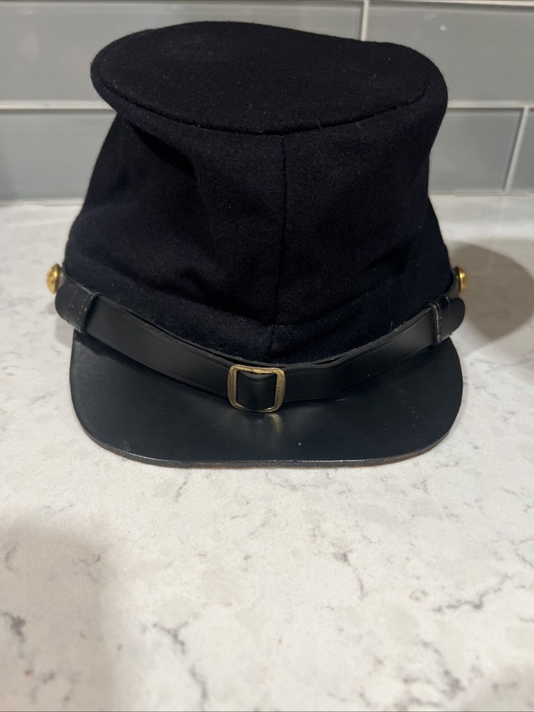 Civil War Style Kepi Hat Black Wool Cap Eagle Button Union Forge Cap