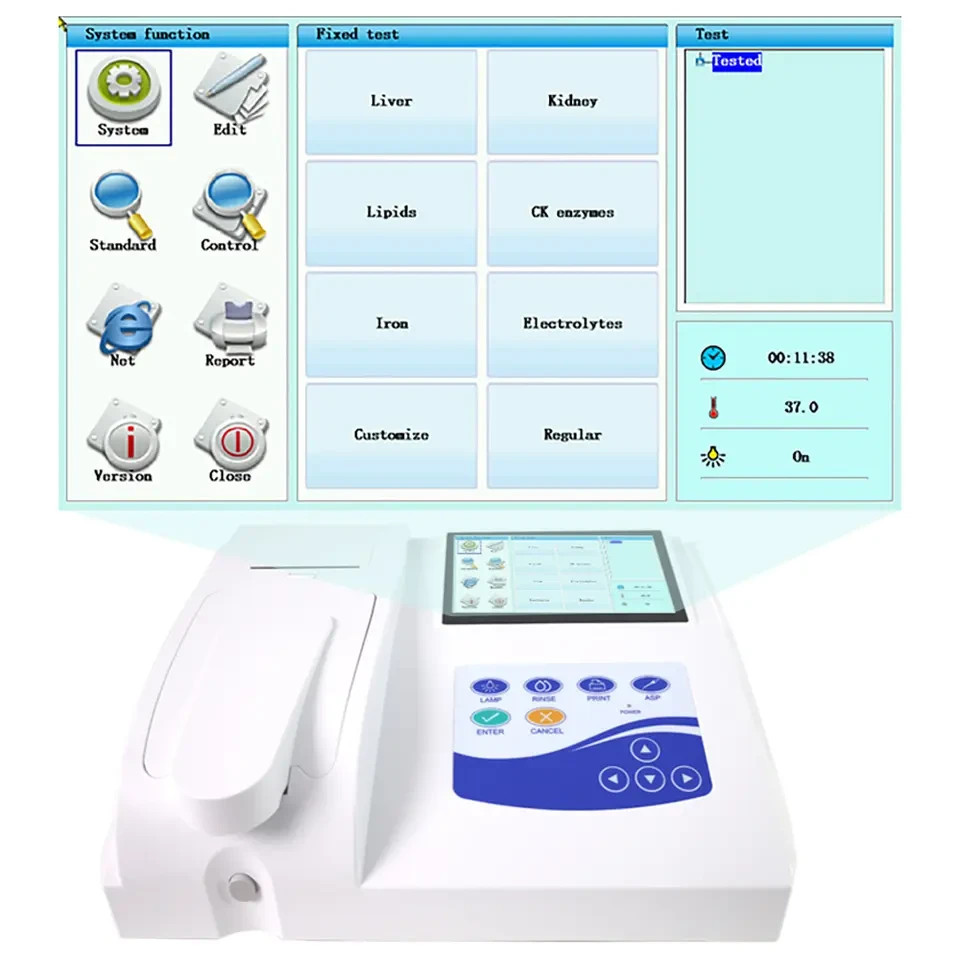 7'' Touch Screen Semi-auto Biochemistry Analyzer Blood Fluid Testing Printer