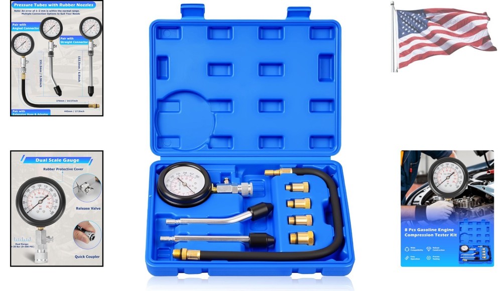Professional Engine Compression Tester Set - Quick Check Rubber Cones Included