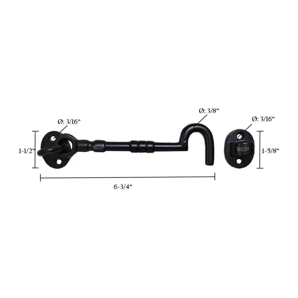 6" Decorative Gate Hook Latch Black Finish Door Latch