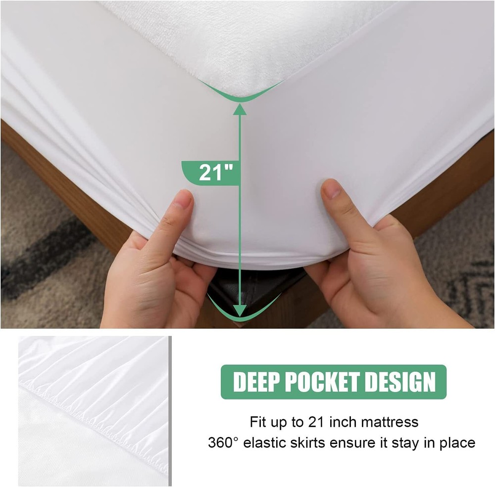 Waterproof Mattress Protector Terry Top Microfiber Cooling Deep Pocket Fitted